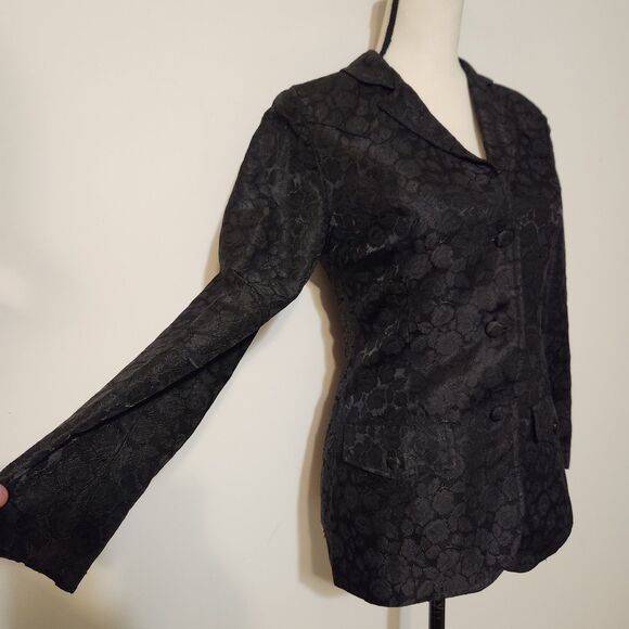 Rare Vintage 60s Panhandle slim Western Goth Punk Black Floral Brocade Blazer - Picture 4 of 15
